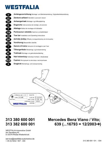 313 380 600 001 Mercedes Benz Viano / Vito; 313 382 ... - Westfalia