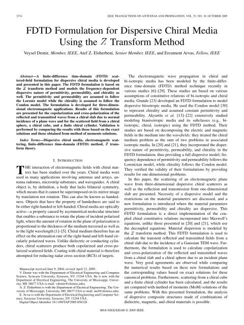FDTD Formulation for Dispersive Chiral Media Using ... - IEEE Xplore