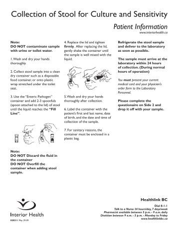 STOOL SPECIMEN COLLECTION Ova and Parasites or Giardia 