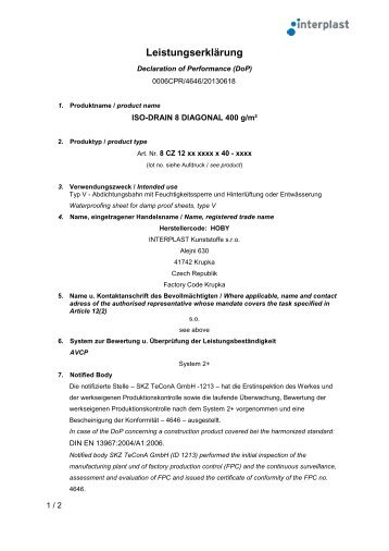 LeistungserklÃ¤rung ISO-Drain 8 Diagonal - Ludwig Kunststoffe