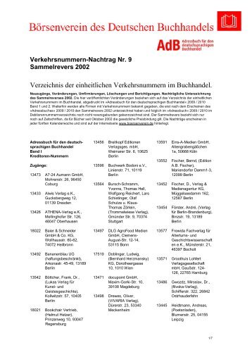Verkehrsnummern-Nachtrag Nr. 9 Sammelrevers 2002