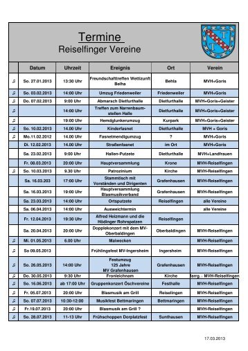 Termine Reiselfinger Vereine - Musikverein Reiselfingen