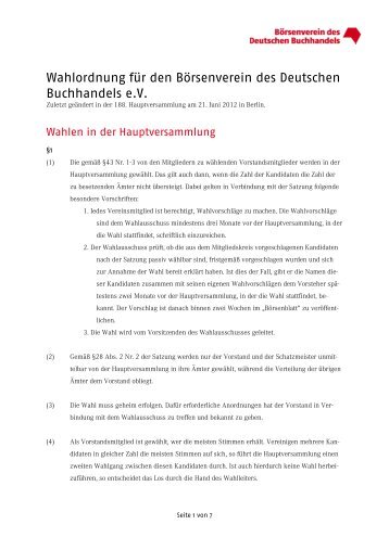 Wahlordnung für den Börsenverein des Deutschen Buchhandels e.v.