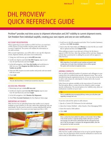 Download DHL ProView Quick Reference Guide