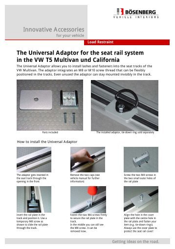 The Universal Adaptor for the seat rail system in the VW T5 Multivan ...