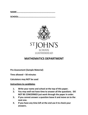 mathematics paper - St John's School Leatherhead