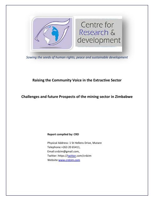 challenges and future prospects of the mining sector in Zimbabwe.CRD Report January 2014
