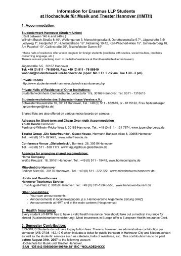 Information for Erasmus LLP Students at Hochschule fÃ¼r Musik und ...