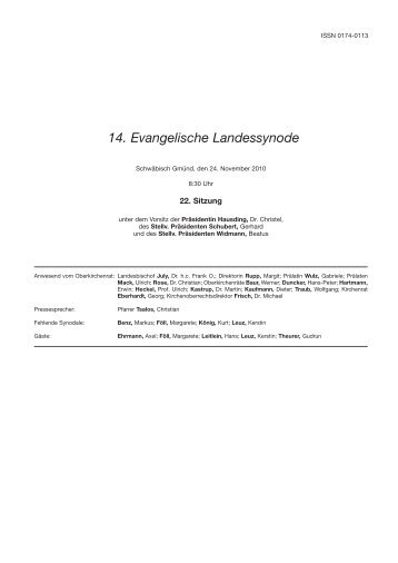 14. Evangelische Landessynode - Evangelische Landeskirche in ...