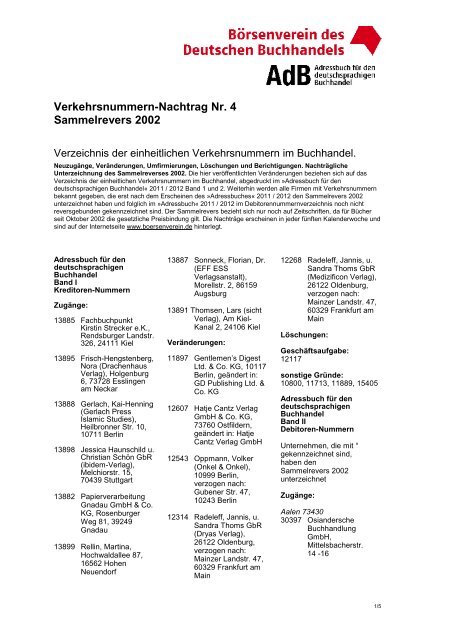 Verkehrsnummern-Nachtrag Nr. 4 Sammelrevers 2002