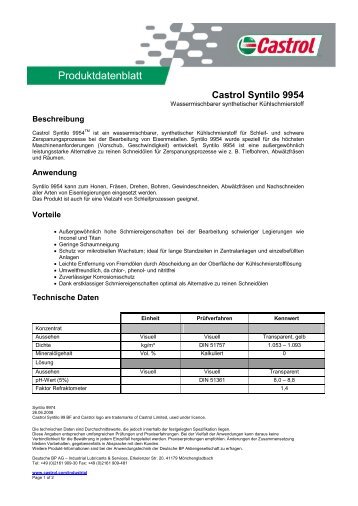 CASTROL Syntilo 9954 2008-06 - Korb Schmierstoffe