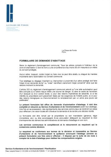 formulaire de demande d'abattage - Ville de La Chaux-de-Fonds