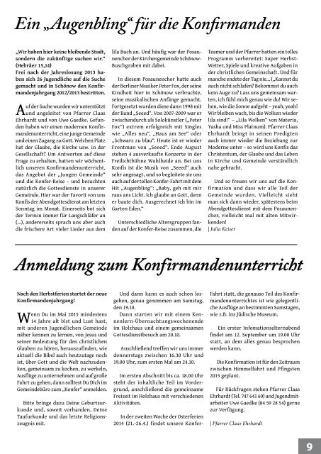 August / Oktober 2013 - Evangelische Kirchengemeinde Schönow ...