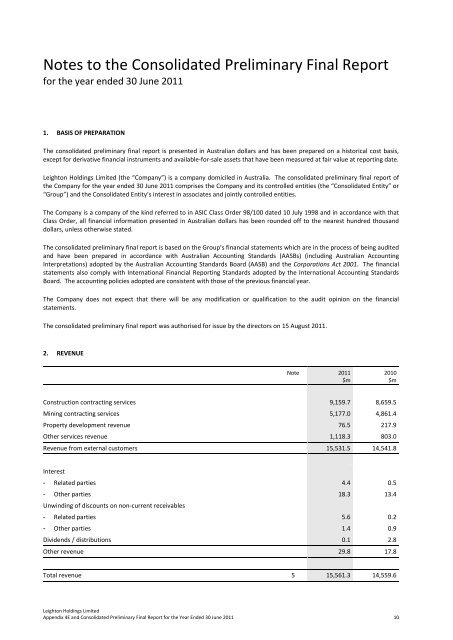 preliminary final report & june quarterly update - Leighton Holdings