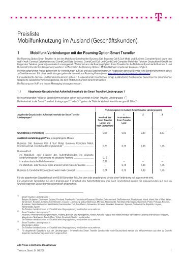 Preisliste Mobilfunknutzung im Ausland ... - Deutsche Telekom AG