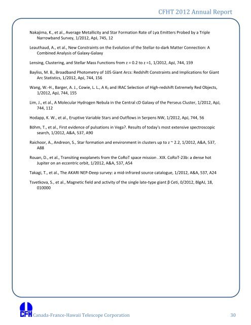 2012 CFHT Annual Report - Canada France Hawaii Telescope ...