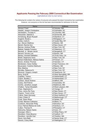 CT Bar Examining Committee - Applicants who passed the February ...