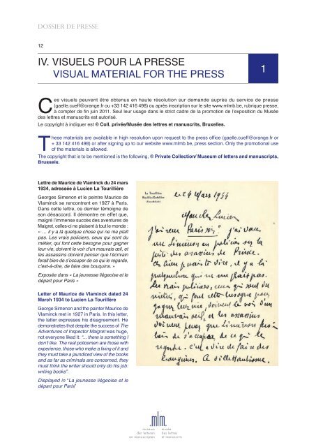 Le dossier de presse - MusÃ©e des lettres et manuscrits