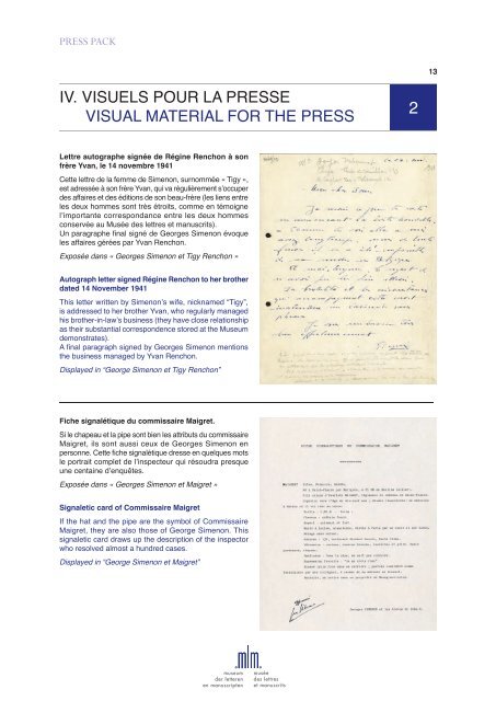 Le dossier de presse - MusÃ©e des lettres et manuscrits