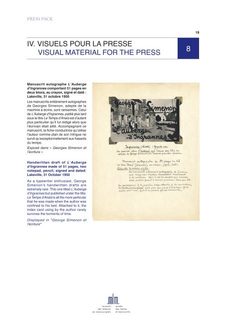 Le dossier de presse - MusÃ©e des lettres et manuscrits