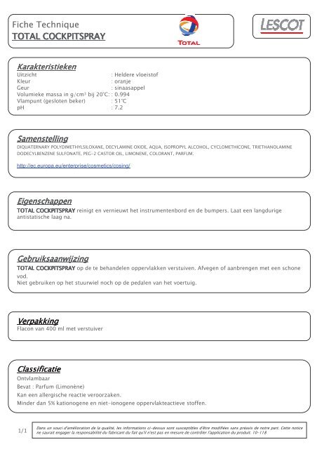 Fiche Technique TOTAL NETTOYANT PLASTIQUES