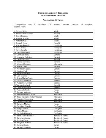 Anno Accademico 2009/2010 Assegnazione dei Tutors L ...