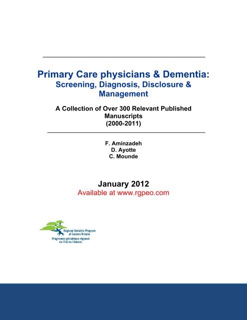 Primary Care Physicians & Dementia - Regional Geriatric Program ...