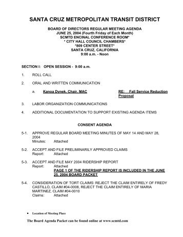 SCMTD June 2004 Board of Directors Agendas - Santa Cruz METRO