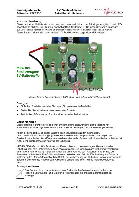 Bauplan Und Dokumentation Bausatz Wechselblinker Hed Radio