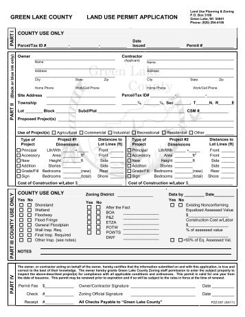 GREEN LAKE COUNTY LAND USE PERMIT APPLICATION