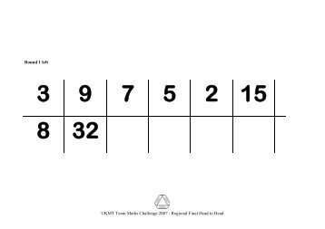 UKMT Team Maths Challenge 2007 : Regional Final Head to Head ...