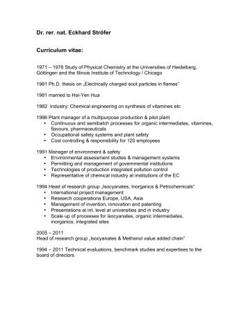 Dr. rer. nat. Eckhard StrÃ¶fer Curriculum vitae: