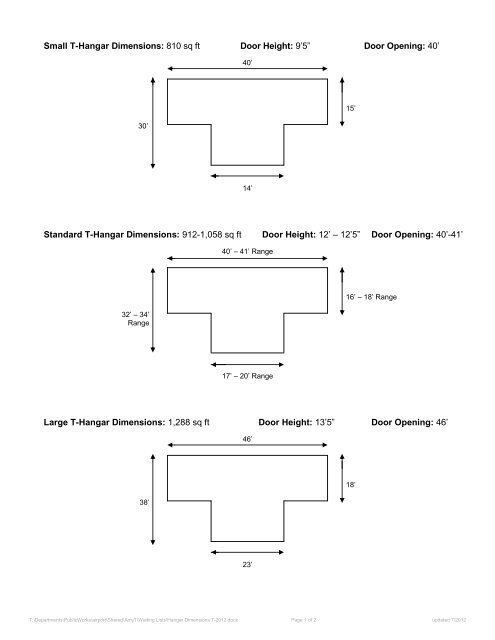 Small T Hangar Dimensions 810 Sq Ft Door Height 9 5a Door