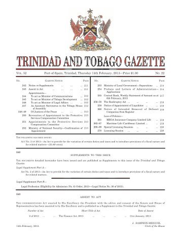 Gazette No. 22 of 2013.pdf - Trinidad and Tobago Government News