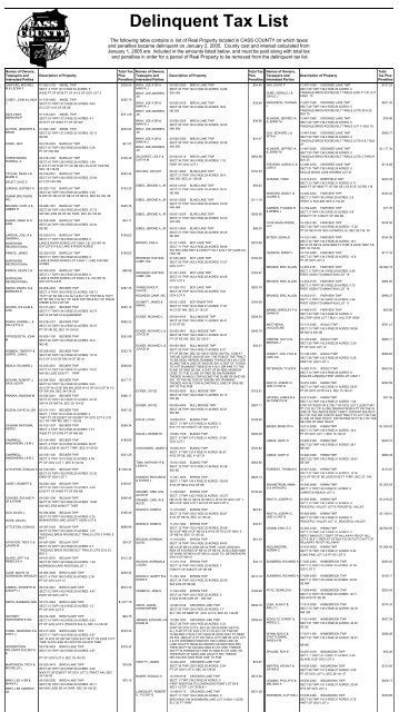 Delinquent Tax List - Cass County, Minnesota