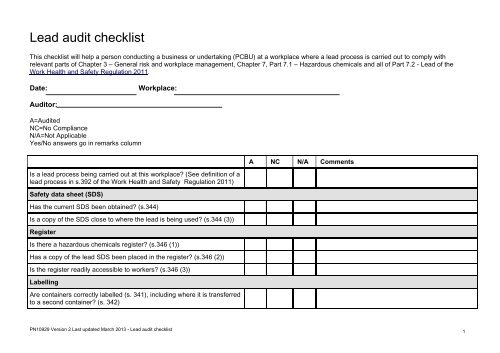 Lead audit checklist (PDF, 397 kB)