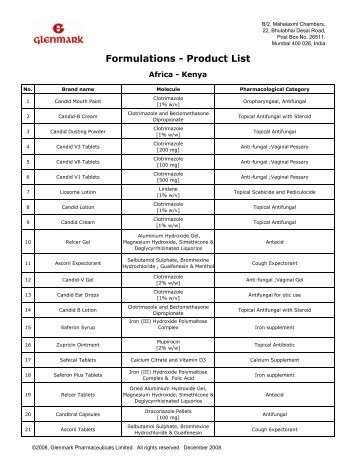 Formulations - Product List - Glenmark
