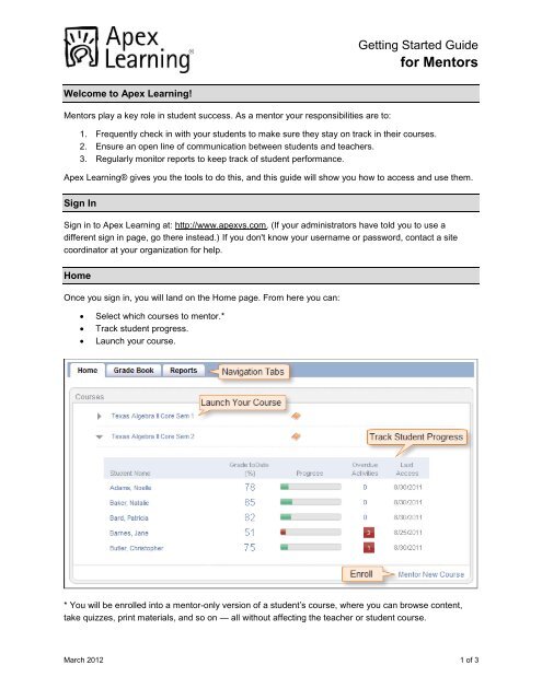 Apex Getting Started Guide for Mentors