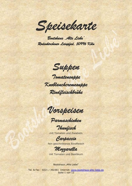 Speisekarte BootshausAlteLiebe