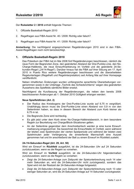 Rulesletter 2/2010 AG Regeln - Deutscher Basketball Bund ...