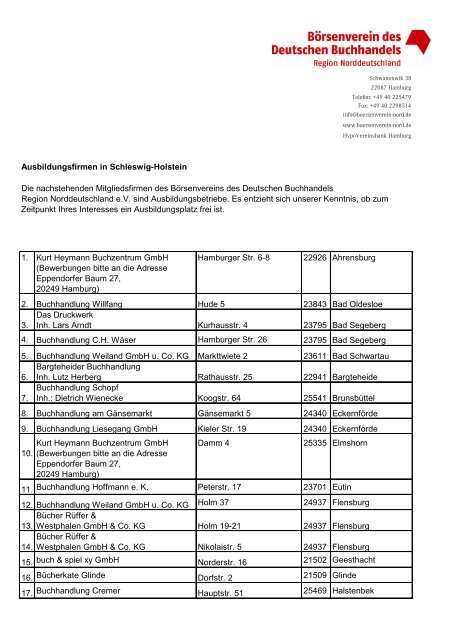 Ausbildungsfirmen in Schleswig-Holstein - Börsenverein des ...