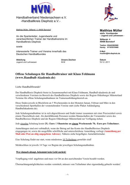 Handballkreis Diepholz eV- Matthias MÃ¼ller Offene Schulungen fÃ¼r ...