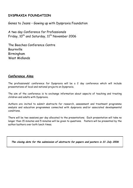 open or save the Conference abstracts file. - Dyspraxia Foundation