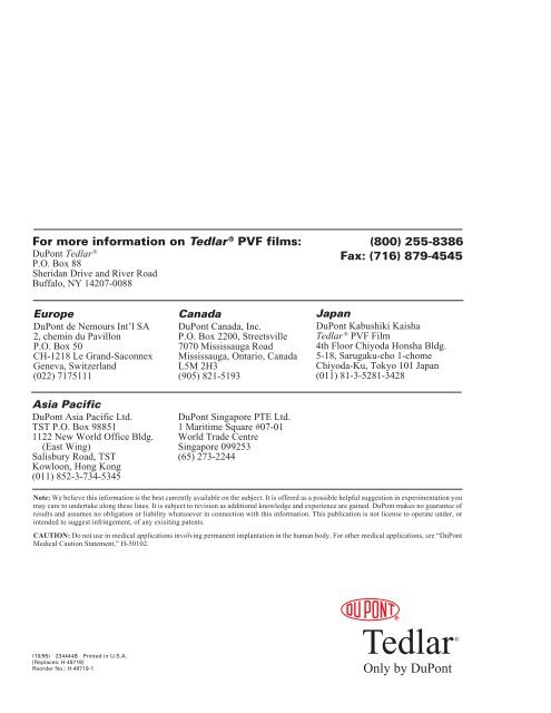 Chemical Properties, Optical Properties, and Weatherability - DuPont