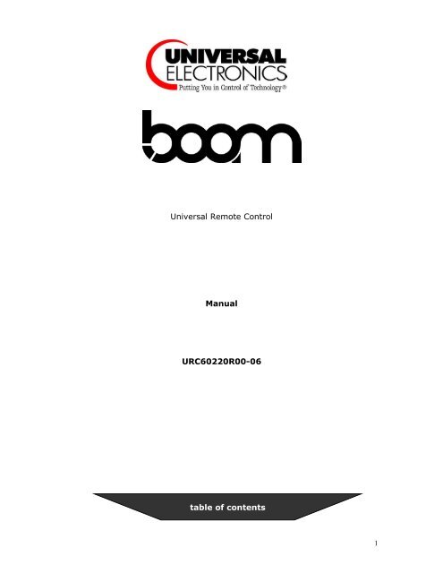 Universal Remote Control Manual URC60220R00-06 table ... - Boom