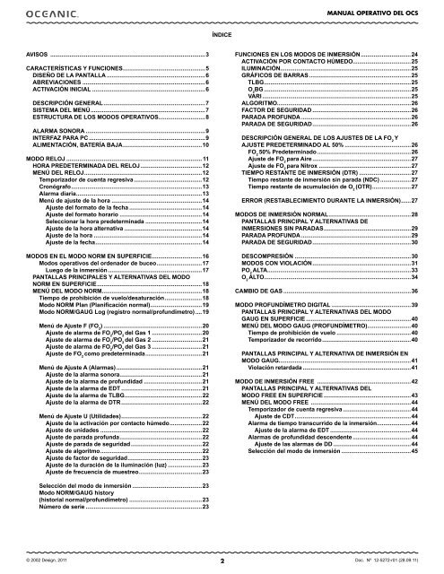 MANUAL DE FUNCIONAMIENTO - Oceanic