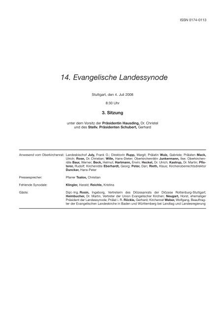 14. Evangelische Landessynode - Evangelische Landeskirche in ...