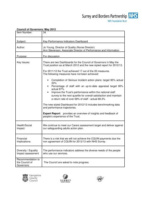 34/12 Key Performance Indicator Dashboard - Surrey and Borders ...