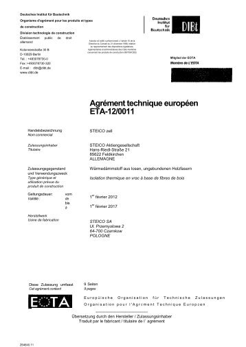 AgrÃ©ment technique europÃ©en ETA-12/0011 - Steico