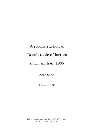 A reconstruction of Dase's table of factors (ninth million, 1865)